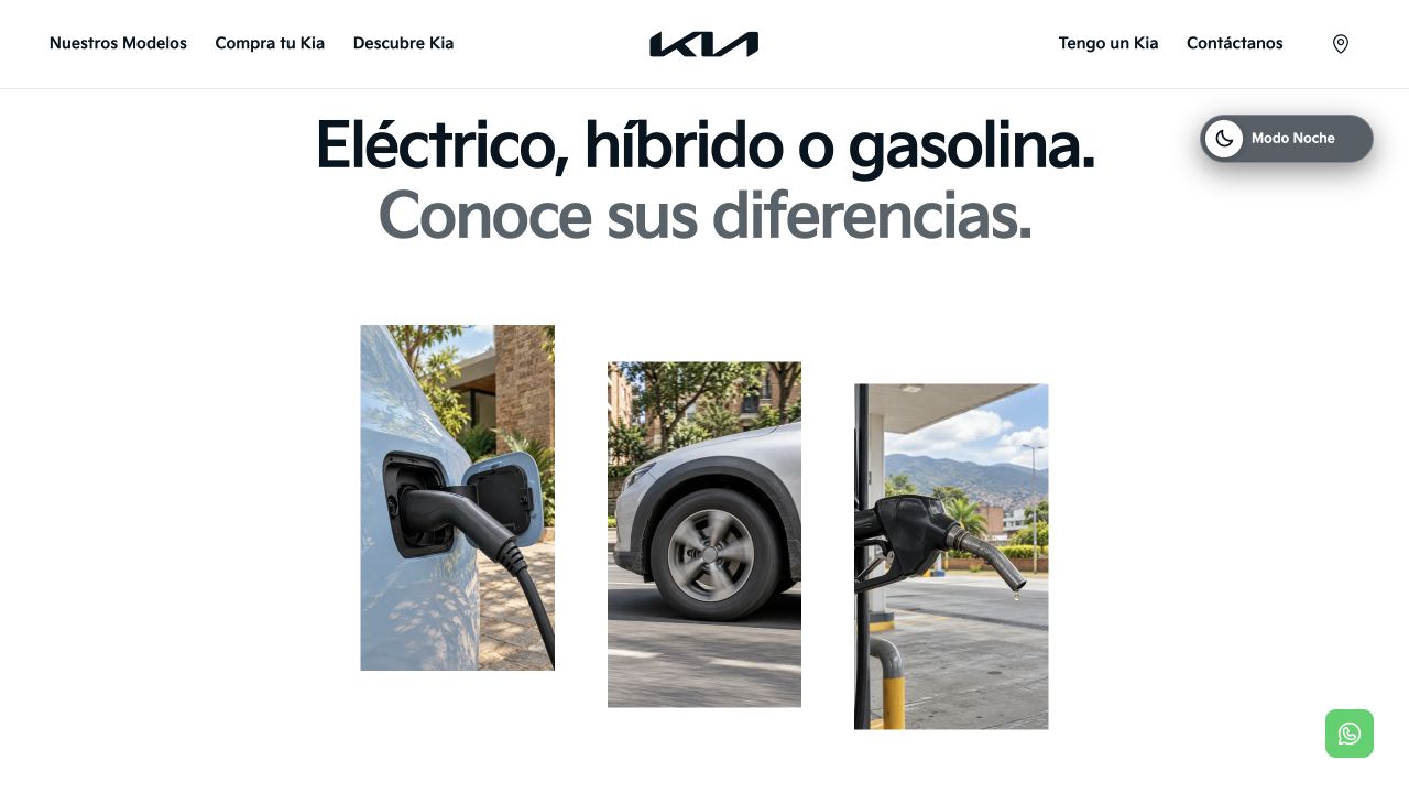 Hero de la comparativa: Eléctrico, híbrido o gasolina. Conoce sus diferencias, con las tres fotografías de energía